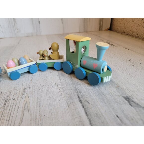 Vintage mini wooden bunny Easter train chick set unique decor - Picture 5 of 11